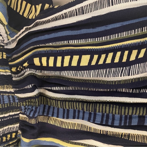 Navy and yellow stripe romper, off shoulder! Small. - Picture 2 of 2